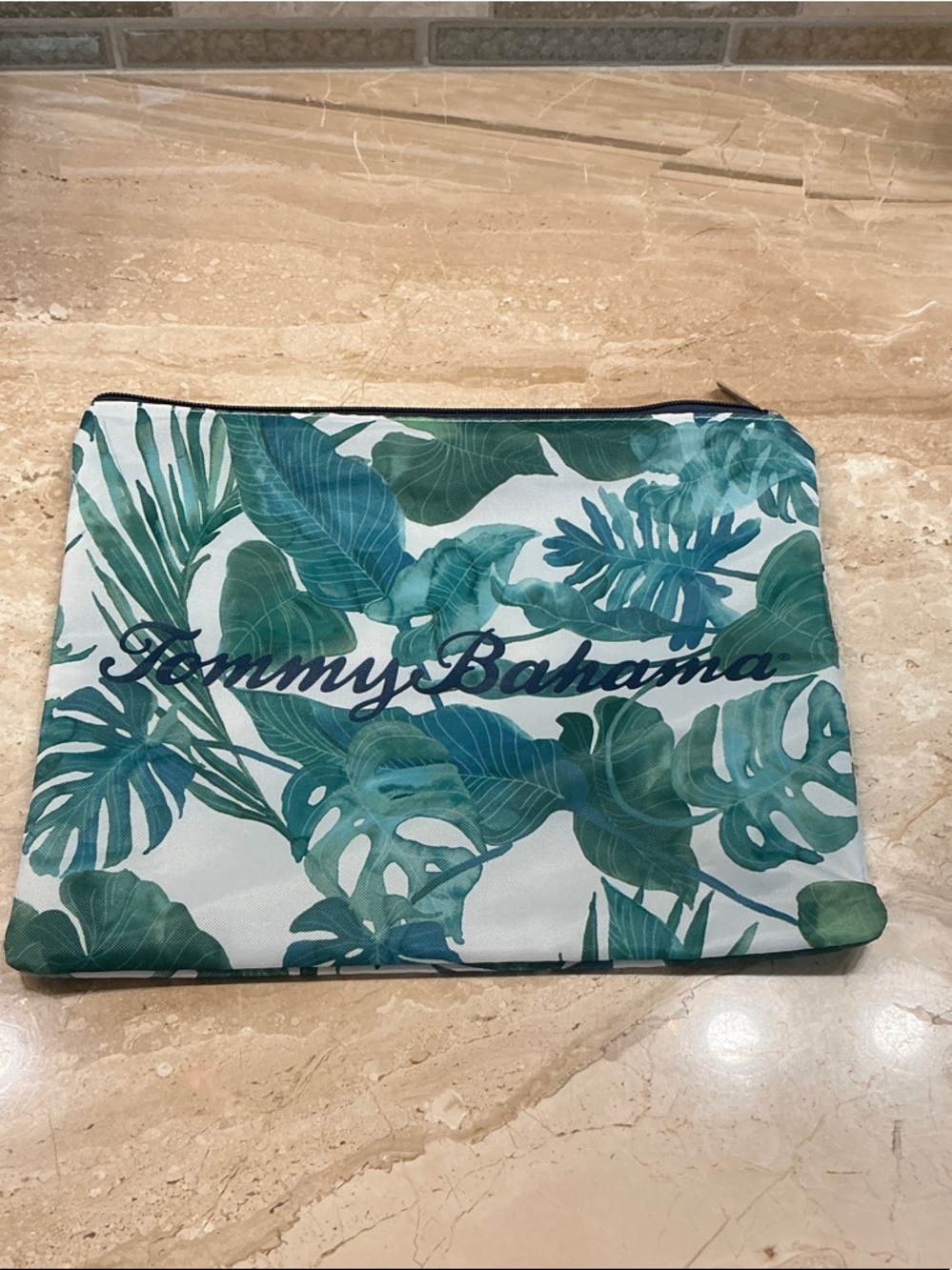 Tommy Bahama Teal and White Tropical Leaf Cosmetic Pouch